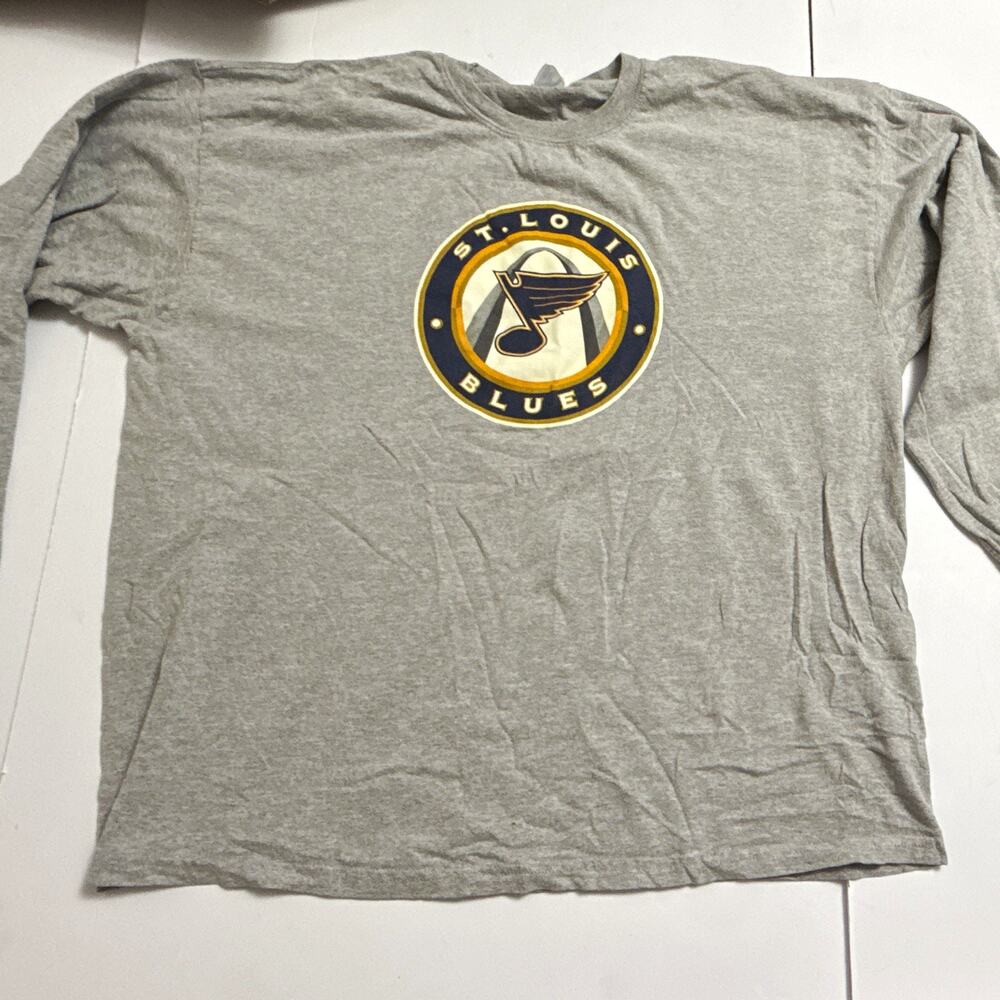 Gildan Ultra Cotton St. Louis Blues NHL Hockey Gray Long Sleeve Shirt 2XL